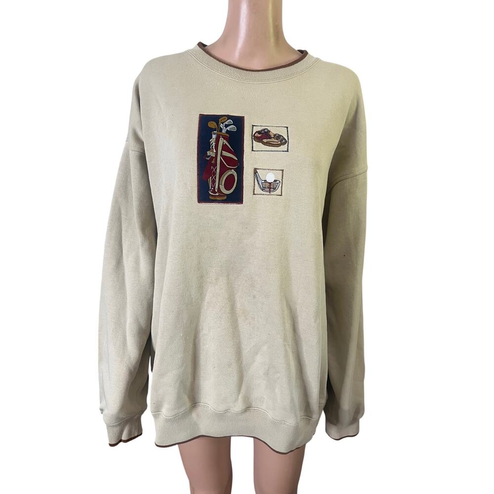 Vintage 90s M&C Sport Golf Sweatshirt Mens XL Embroidered Beige Crewneck
